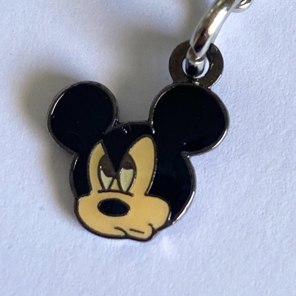 Vintage Mickey Mouse Clip Charm Bracelet Zipper Pull Backpack Purse Black Enamel - Picture 2 of 6